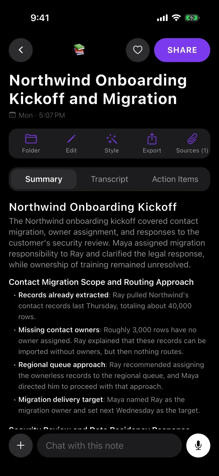 A Roomtone note: summary, decisions and action items